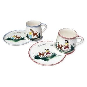 Charming Vintage Ross Products “Cookies n Milk” Cup & Plate/Tray, Set of 2